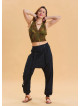 Black Bohemian Shalwar with Elastic Waistband and Rope Detail and Buttons 4555